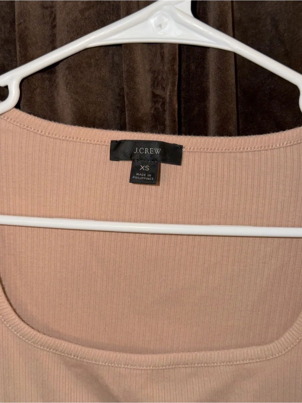 J. Crew Blush Ribbed Square-Neck Long Sleeve Top